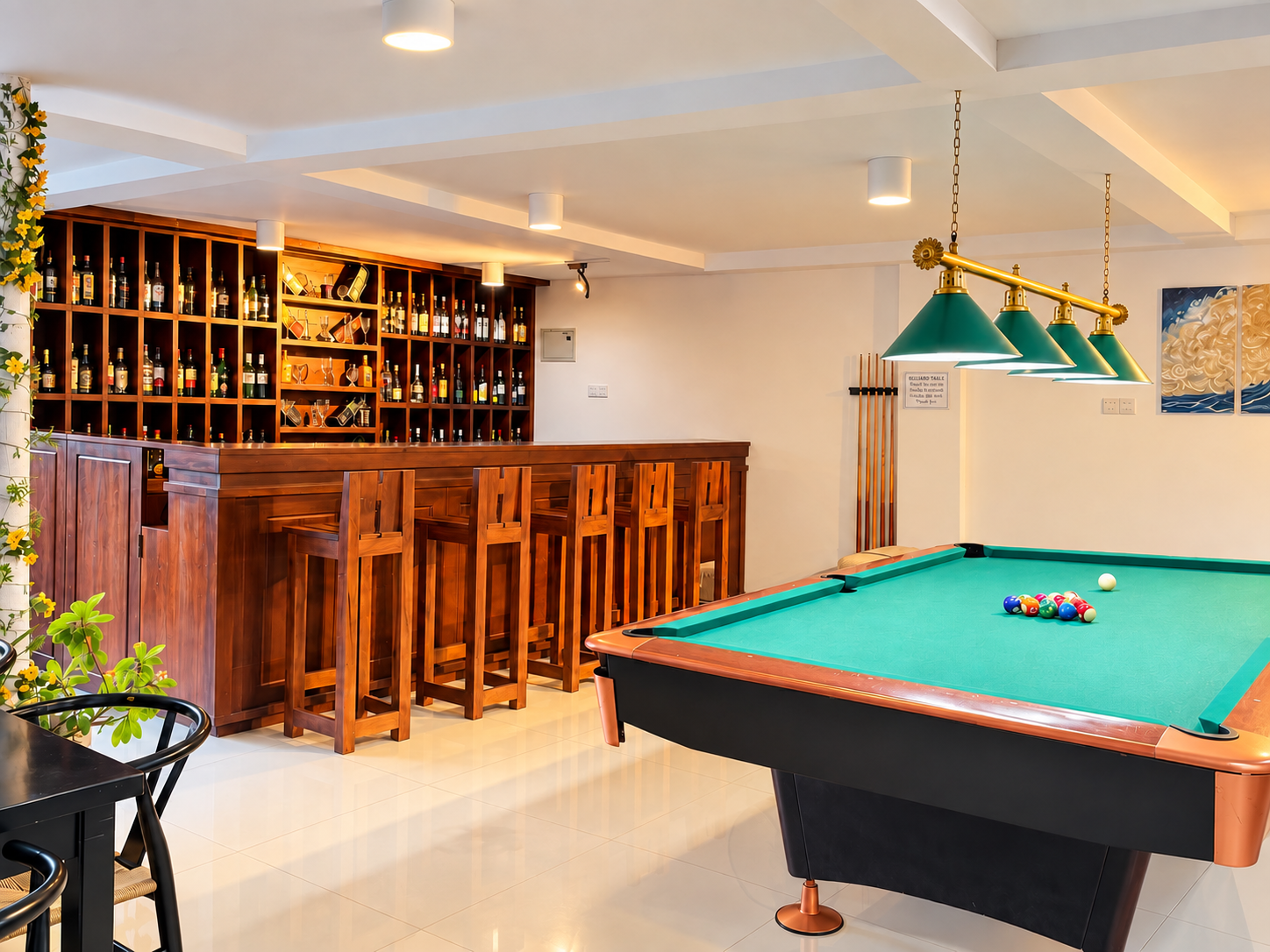 The bar and billiards table in the lounge