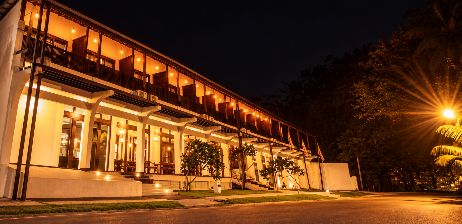 Hotel Randiya lit up at night